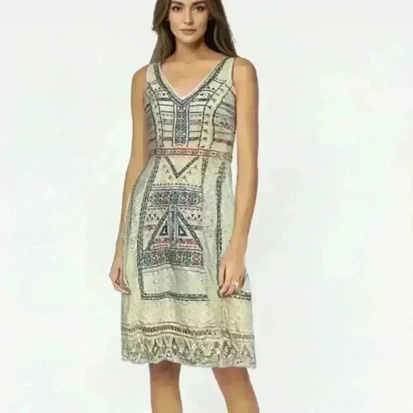 Champagne & Strawberry Sleeveless Embroidered Ivory Dress Size Medium - Picture 1 of 14